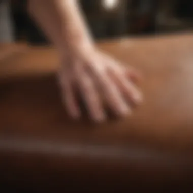 Close-up of a skilled hand applying adhesive to leather