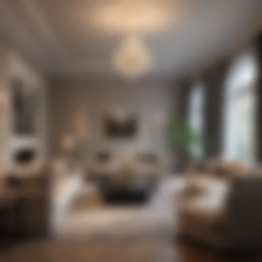 Elegant long living room layout showcasing furniture arrangement
