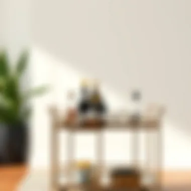 Sleek Minimalist Bar Cart A minimalist bar cart featuring sleek lines and a few curated items