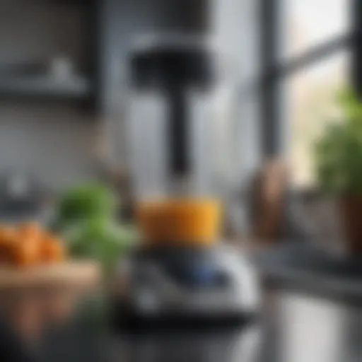 Close-up of a sleek Beast Blender in a modern kitchen setting