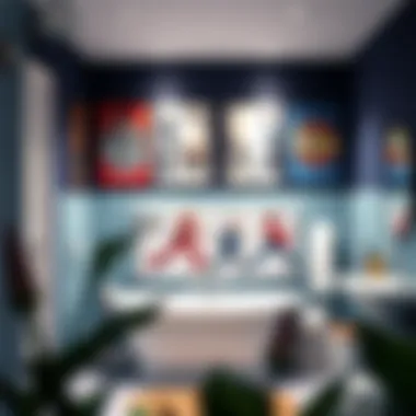 Colorful Beatles-inspired wall art in a bathroom setting