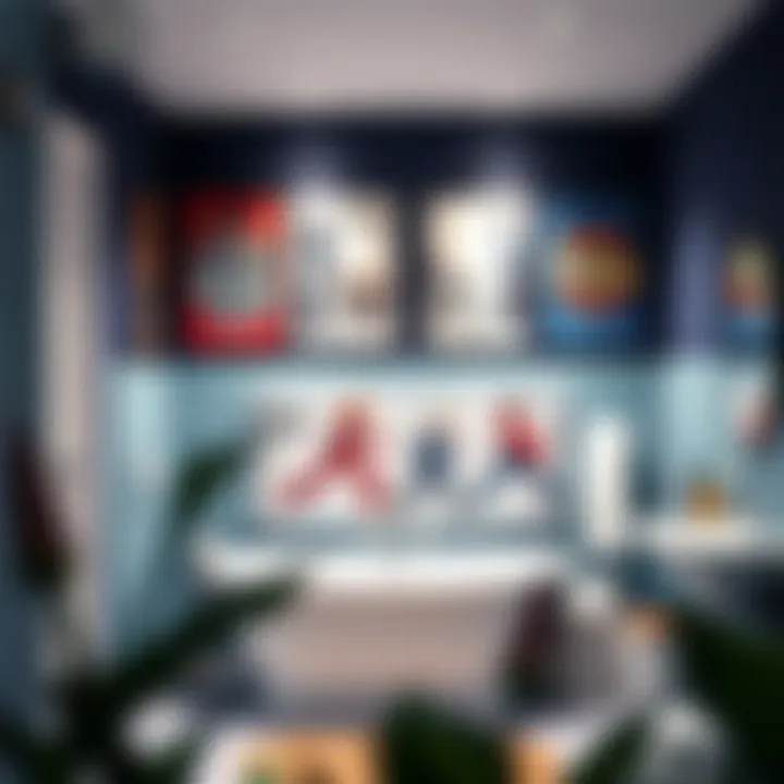 Colorful Beatles-inspired wall art in a bathroom setting