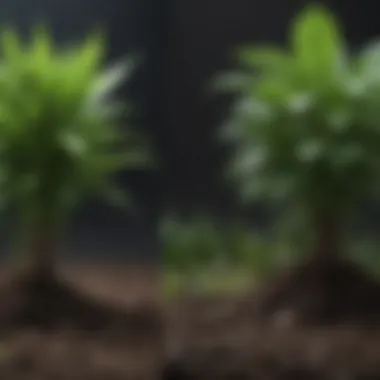 Plant Growth Comparison Comparison of plants before and after fertilizer application