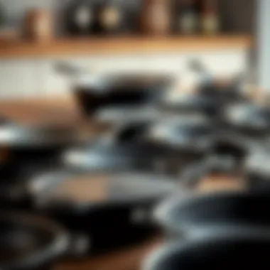 A collection of various cast iron skillets showcasing different sizes and finishes.