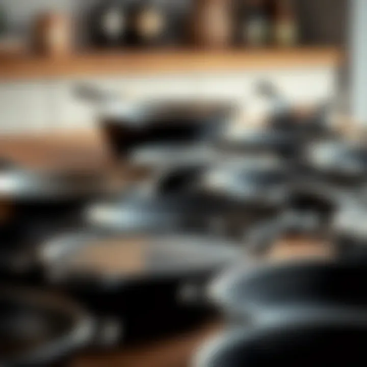 A collection of various cast iron skillets showcasing different sizes and finishes.