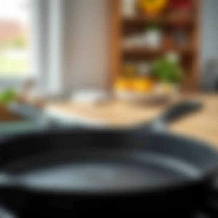 A well-seasoned cast iron skillet ready for use, demonstrating its perfect non-stick surface.