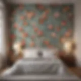 Elegant bedroom featuring stylish peel and stick wallpaper with floral design