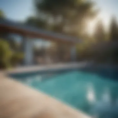 A pristine swimming pool with clear water reflecting sunlight