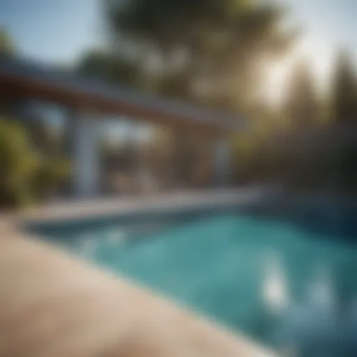 A pristine swimming pool with clear water reflecting sunlight