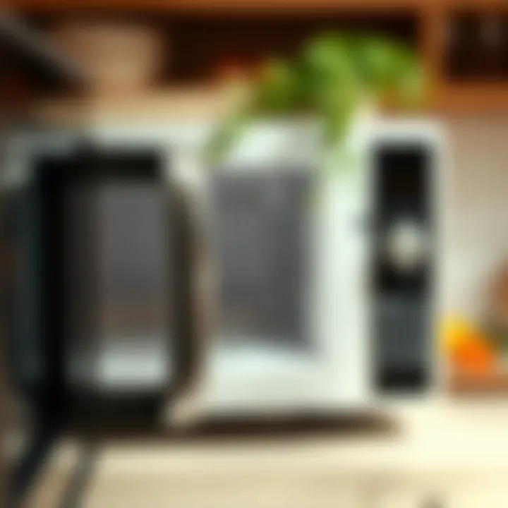 Decibel meter displaying low sound levels of a quiet microwave