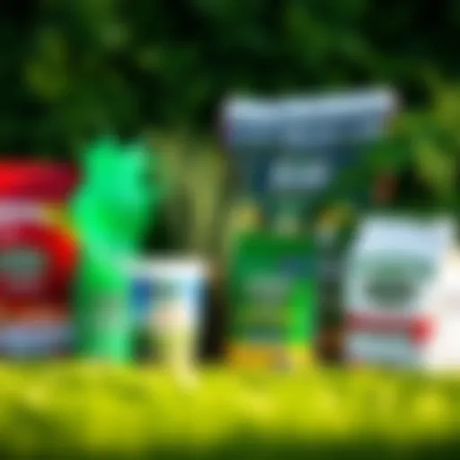 Different types of Scotts lawn fertilizers arranged