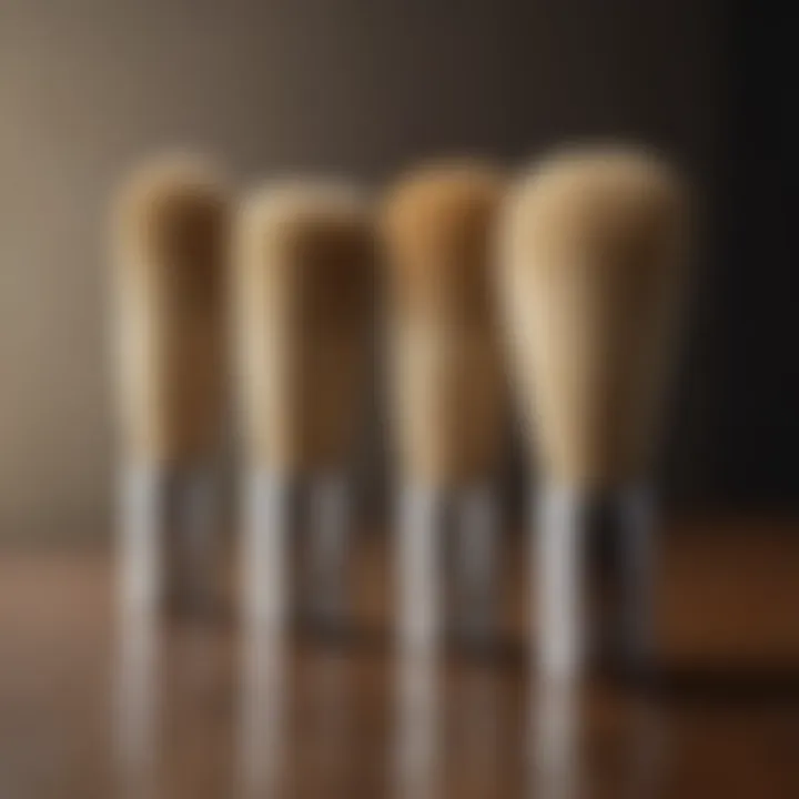 Close-up of bristle types used in paint brushes