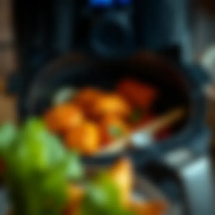 Healthy Delicacies in an Air Fryer Close-up of an air fryer with healthy food inside