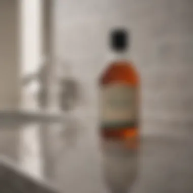 A bottle of vinegar on a countertop