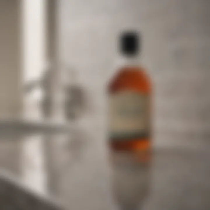 A bottle of vinegar on a countertop