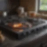 A flat top stove with burnt food residue