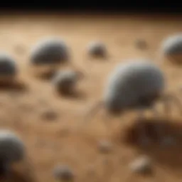 Close-up of dust mites under a microscope