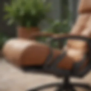 Close-up of a cushioned ergonomic chair designed for outdoor comfort.