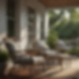 A beautifully arranged porch with stylish chairs overlooking a garden.
