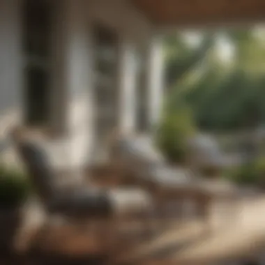 A beautifully arranged porch with stylish chairs overlooking a garden.