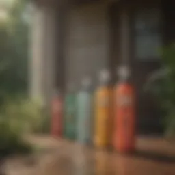 A diverse range of bug sprays displayed on a porch