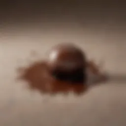 A rich chocolate stain on a fabric surface