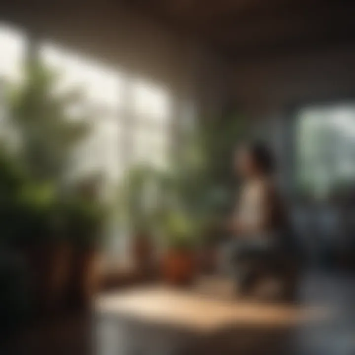 Indoor gardener tending to plants with care