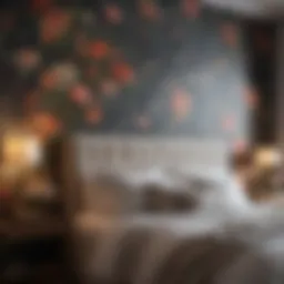 Elegant bedroom featuring floral wallpaper