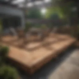A blueprint for a ground-level deck frame