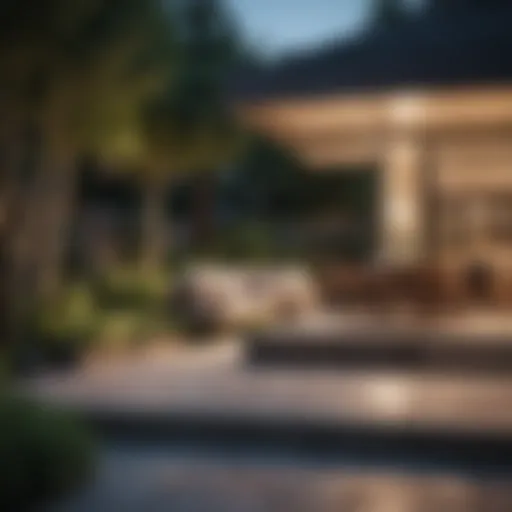 Luxurious backyard with modern landscaping and furniture.