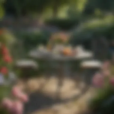 Charming outdoor table set amidst blooming flowers