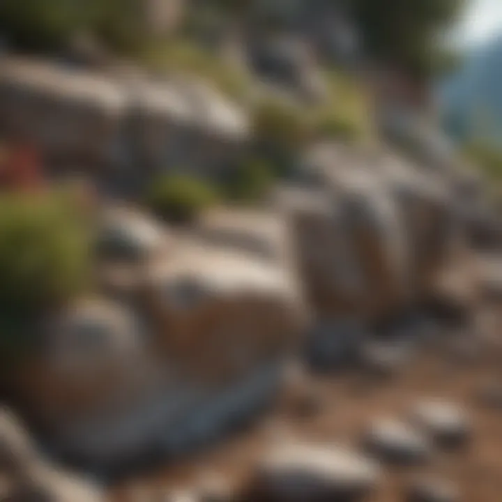 A close-up view of maintenance techniques applied to a rock landscape.