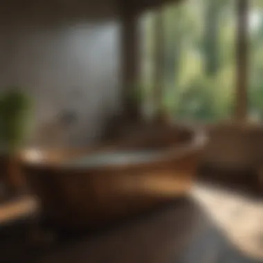 Embracing Nature in Bath Design Rustic wooden bathtub with natural decor