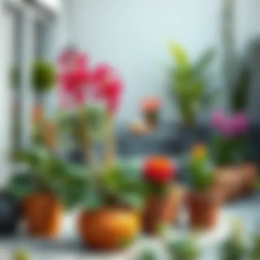 Colorful pot plants adorning a modern patio space