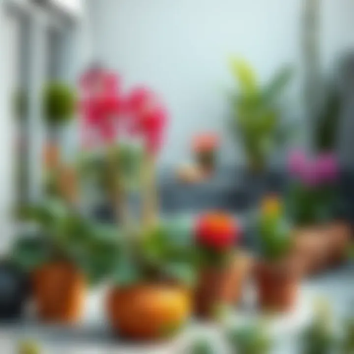 Colorful pot plants adorning a modern patio space