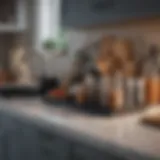 Stylish kitchen counter with organized utensils and ingredients