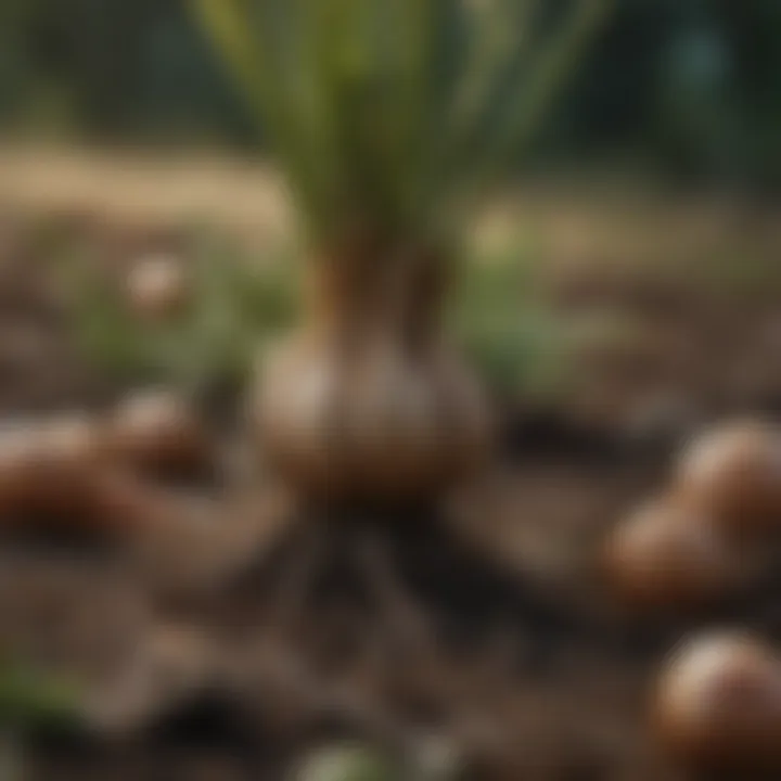 A close-up of the root system of a late summer bulb