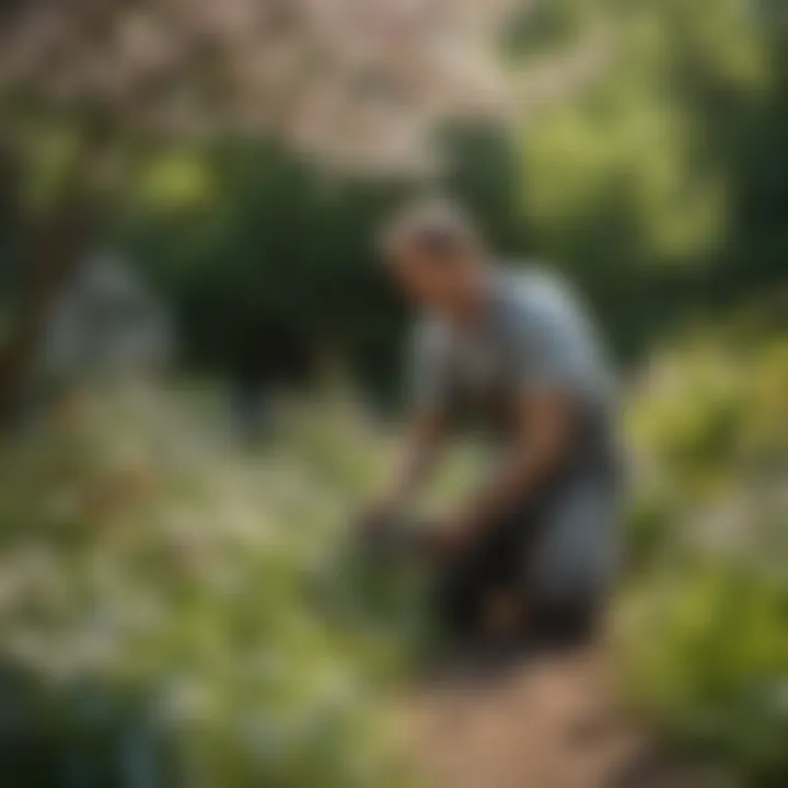 Gardener tending to summer blossoms