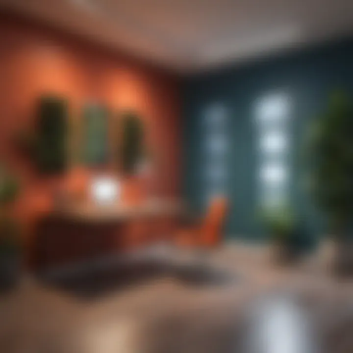 An innovative workspace featuring bold accent wall colors