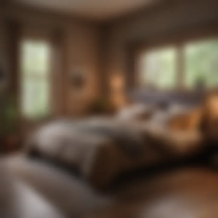 A cozy bedroom featuring earthy tones and sustainable materials