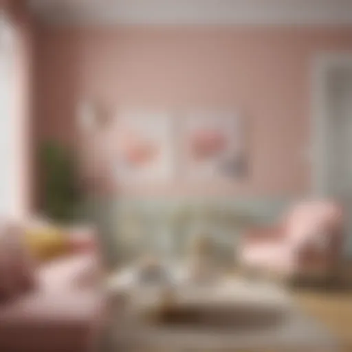 A serene living room showcasing soft pastel wall colors