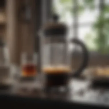 An elegant French press with freshly brewed coffee