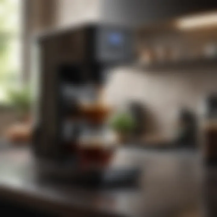 A sleek modern drip coffee maker in a kitchen setting