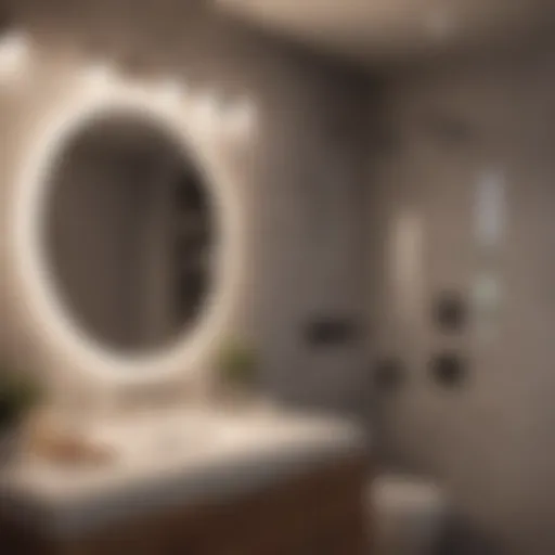 A beautifully lit modern bathroom showcasing various lighting fixtures