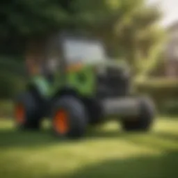 Dethatching machine in action on a lush lawn
