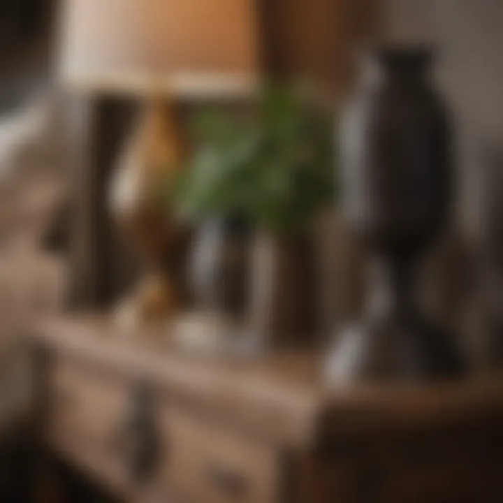 Close-up of decorative elements on nightstand and dresser