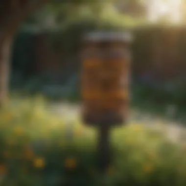 A beautifully arranged bee trap in a garden setting