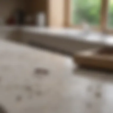 A close-up view of ant trails on a kitchen counter