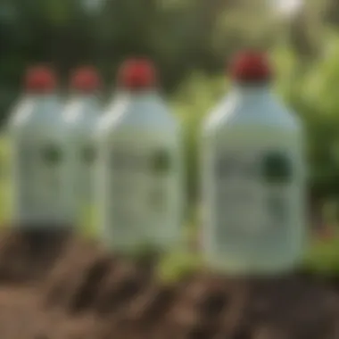 Various pesticide bottles labeled for aphid control