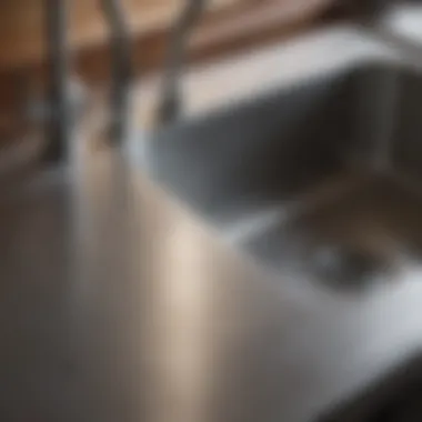 Close-up view of stainless steel sink surface